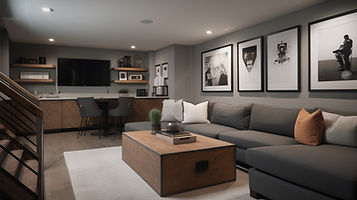 Photo of a living room with a large connected sofa and a few chairs