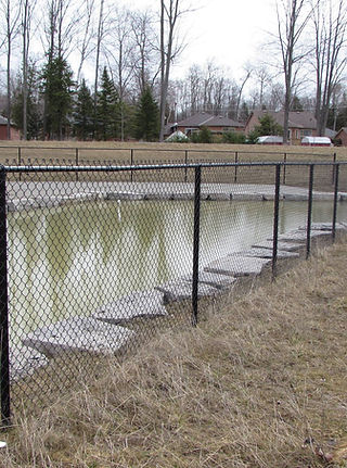 A picture showcasing a water body with chain link fencing