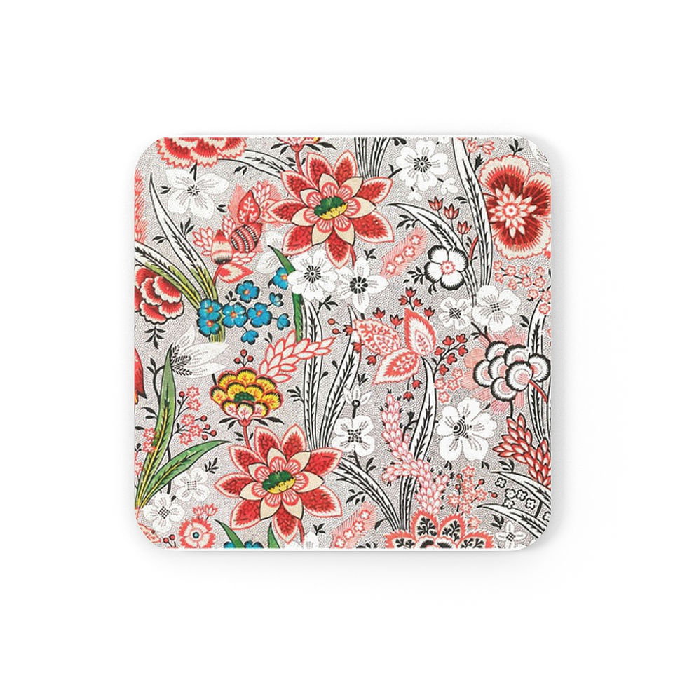 Cork Back Coaster | Red & White Flowers Vintage Pattern
