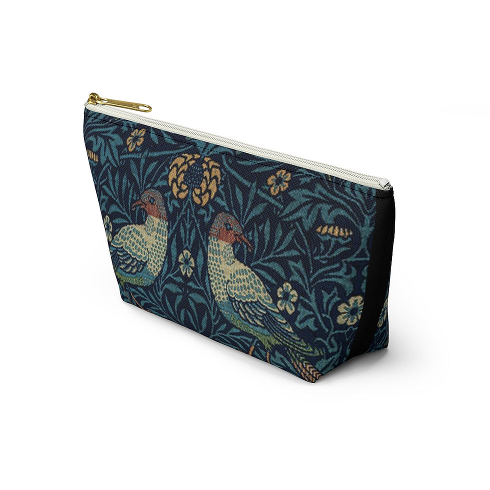 Thumbnail: Accessory Pouch | Green Birds Vintage Pattern