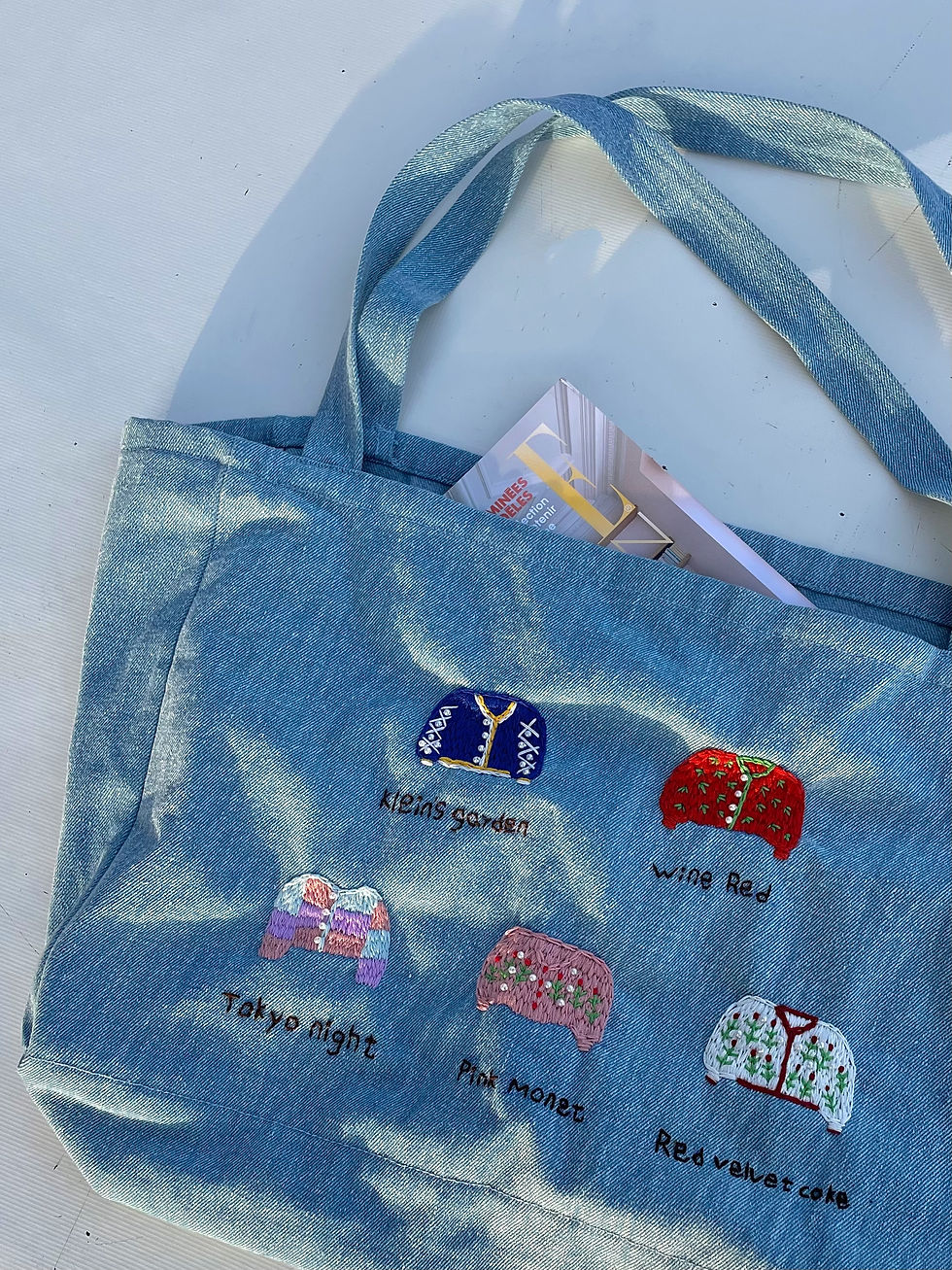 Thumbnail: Handemade Tote bag- with handknitted embroidery