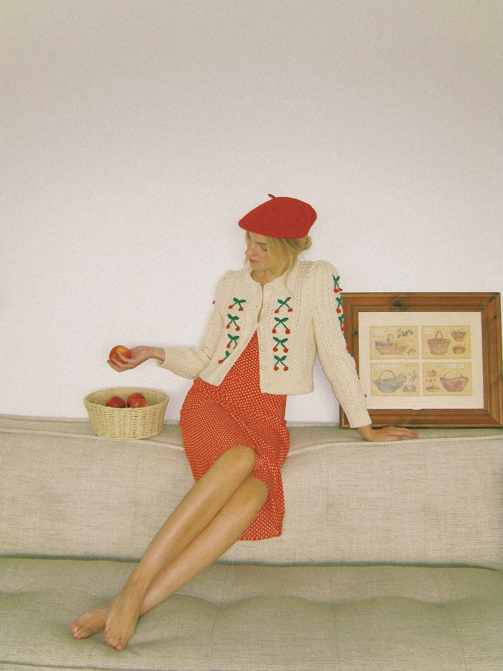 Thumbnail: Handknit Cardigan - Cherry pie