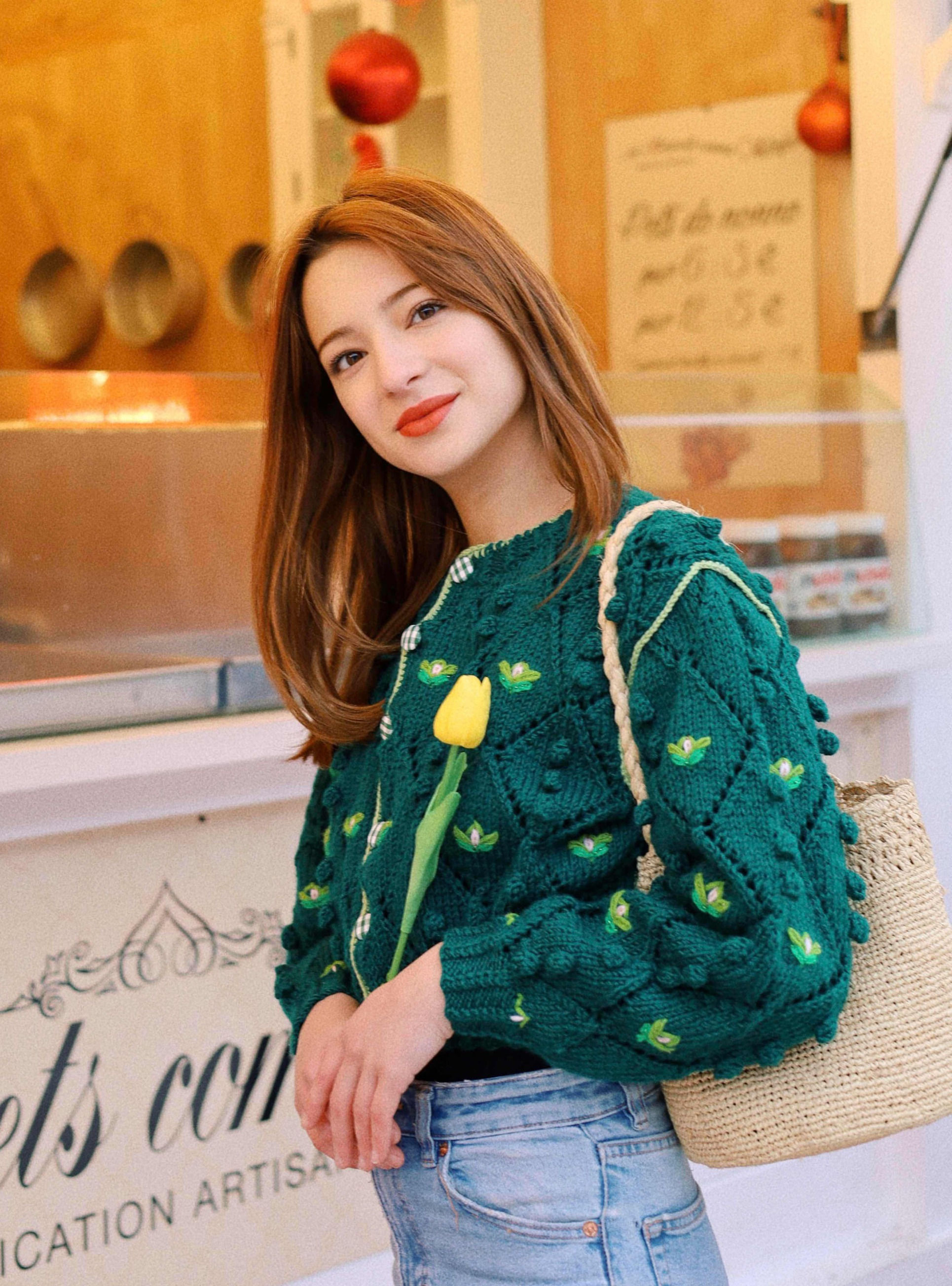 Handknit cardigan - Dark Green⌈Limited⌋