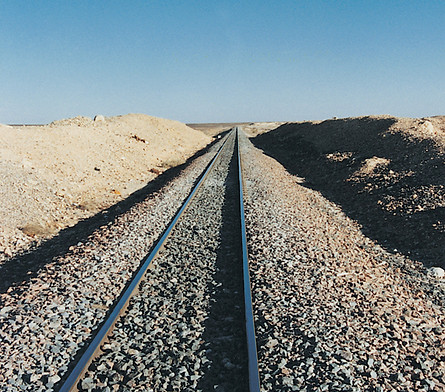 Single track line and rail embankment in Jordan on the Hejaz Railway