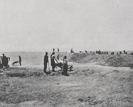 Earthworks during the construction project on the Hejaz Railway