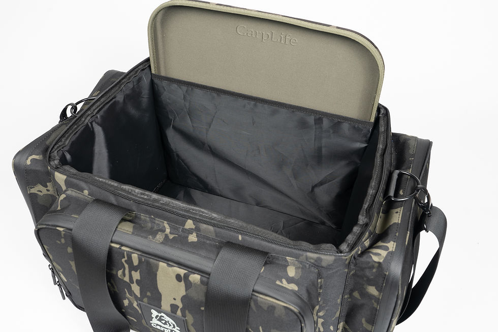 Thumbnail: CarpLife fishing carryall bag open showing main storage compartment