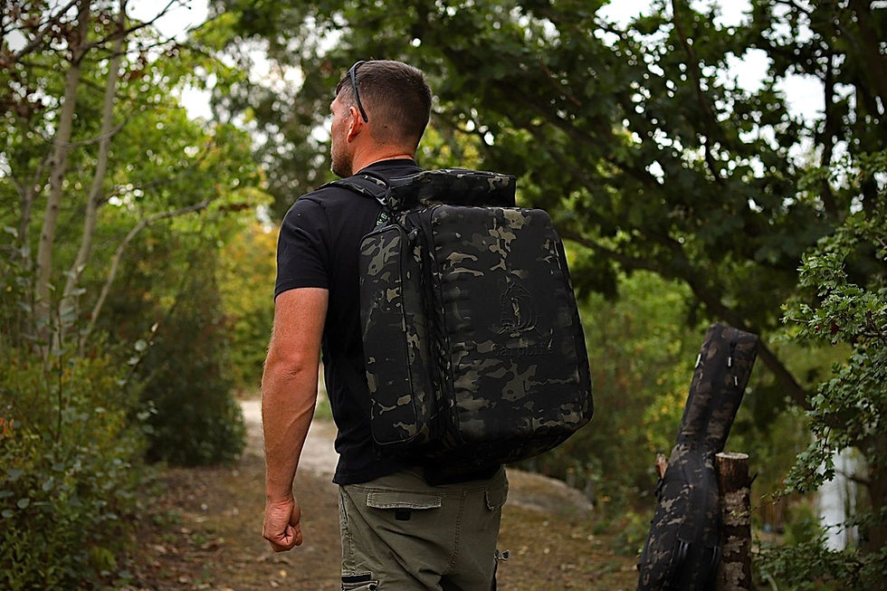 Thumbnail: CarpLife carp rucksack being worn walking to swim with fishing gear