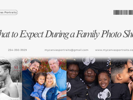 Blog cover for What to Expect During a Family Photo Shoot featuring four family portrait images and My Canvas Portraits branding