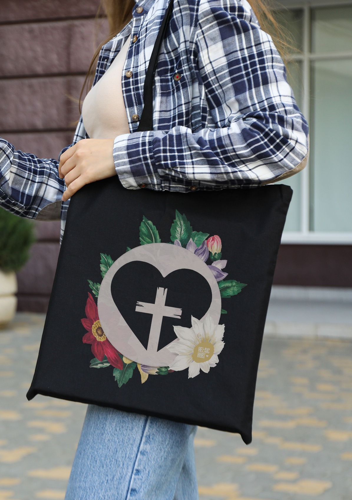 Floral Cross Canvas Tote