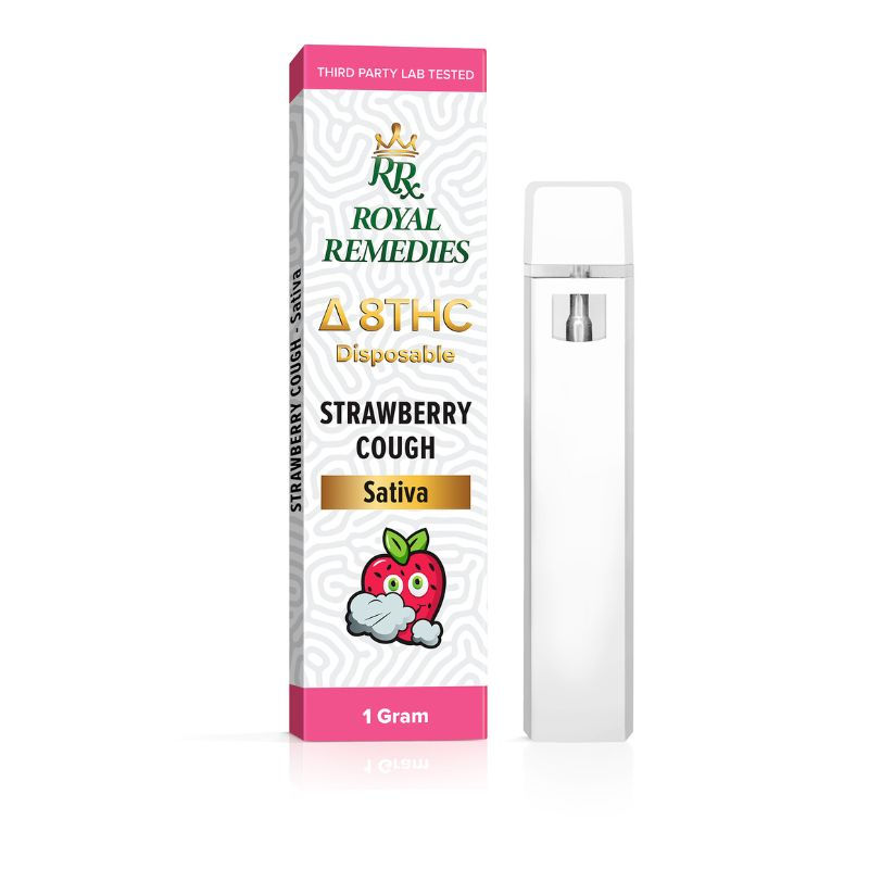 Thumbnail: Royal Remedies Delta 8 Strawberry Cough disposable vape.