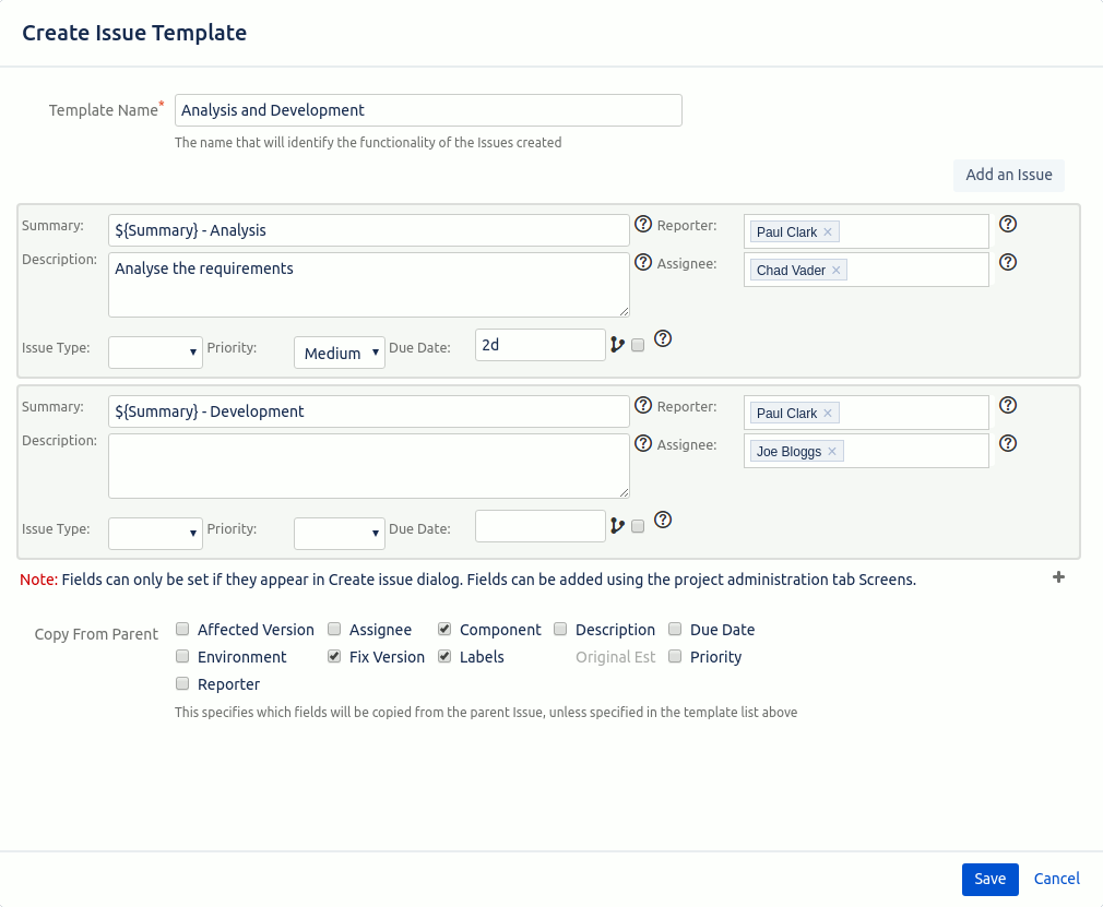 Sub Task Manager Lite example showing a template being edited