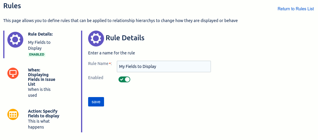 Specify the rule name and whether it is enabled