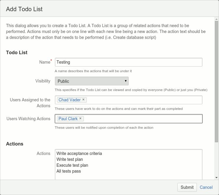 Adding a new Todo list