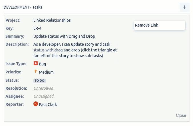More info and actions for an Issue
