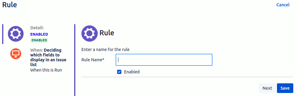 The name and enabled setting for a rule