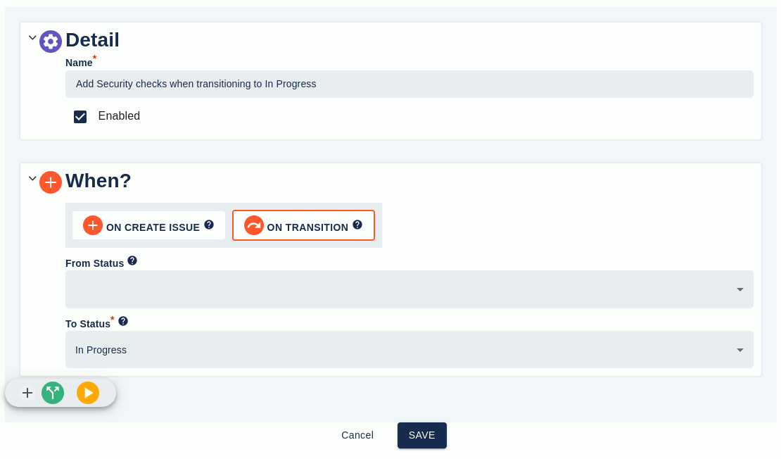 An Executors When section for On Transition