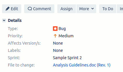 Project Document custom field in an issue