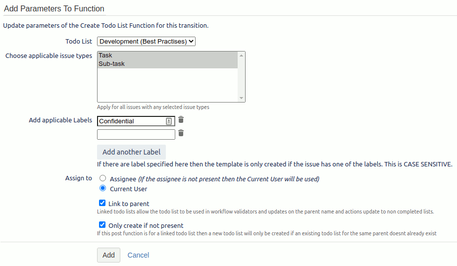 Add a post function for creating a todo list on transition