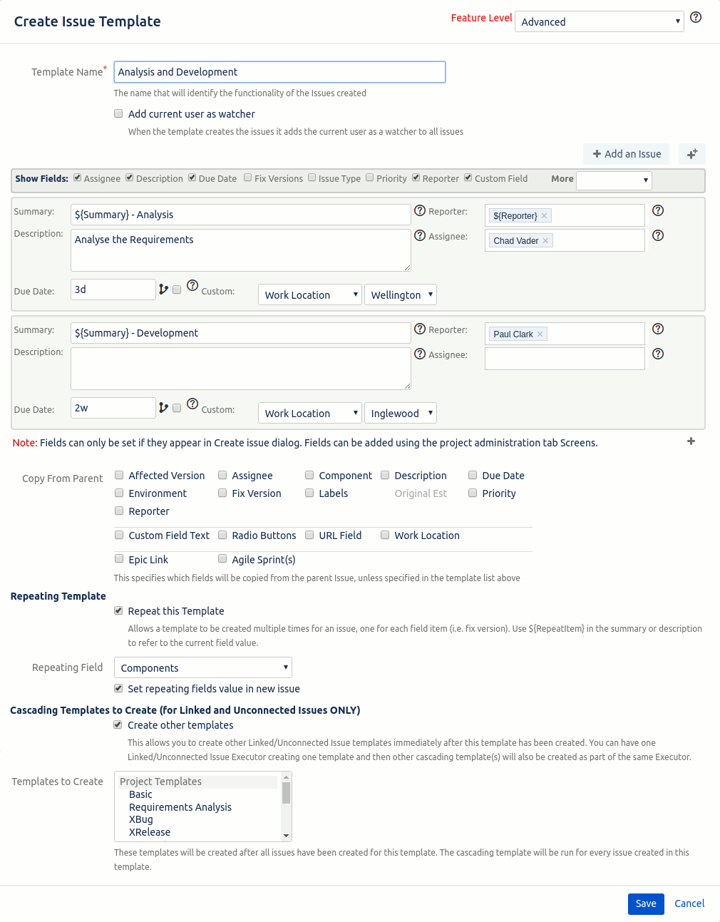 Create a global or project level template