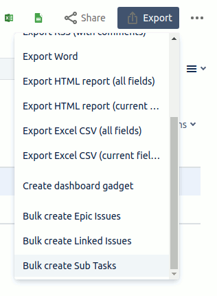 Create bulk issues from the export menu in the advanced search page