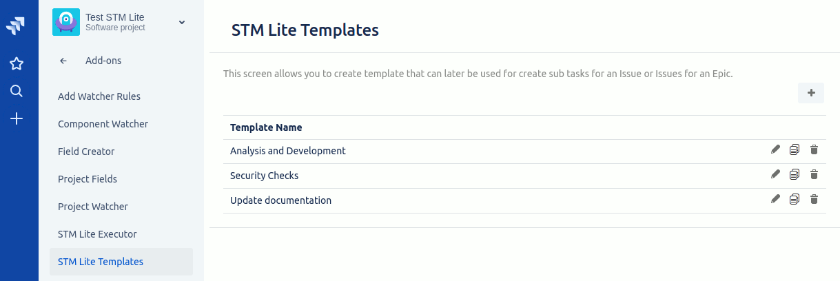 Sub Task Manager Lite example showing three templates