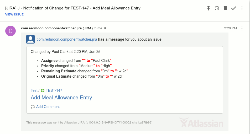 Project watcher email notifcation example