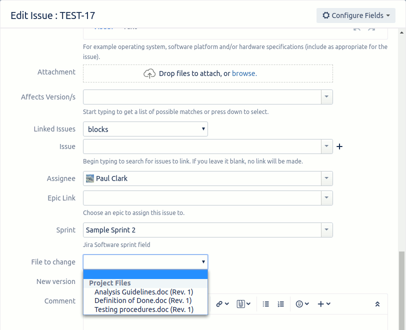 Example or a Custom Field for a Project Document