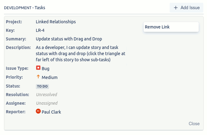 More info and actions for an Issue