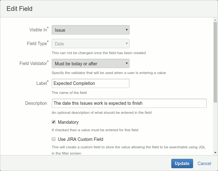 Example of an Issue date field being edited