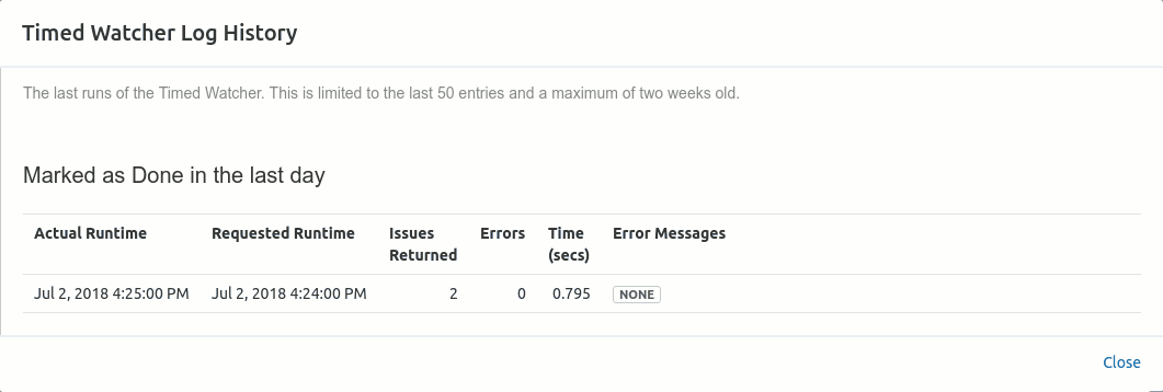 Timed watcher log history