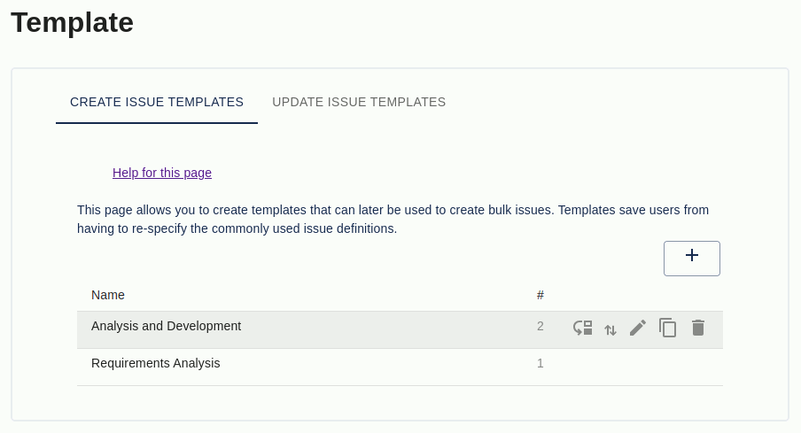 The template page for a project showing all available templates for that project