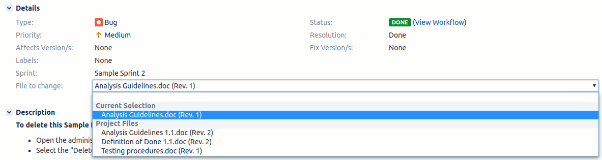 Inline editing of a Project Document custom field