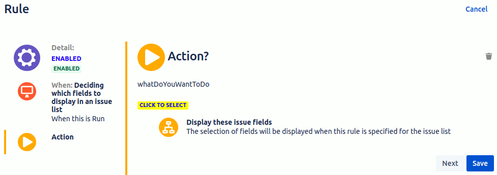 Choose the action for the rule you want to create