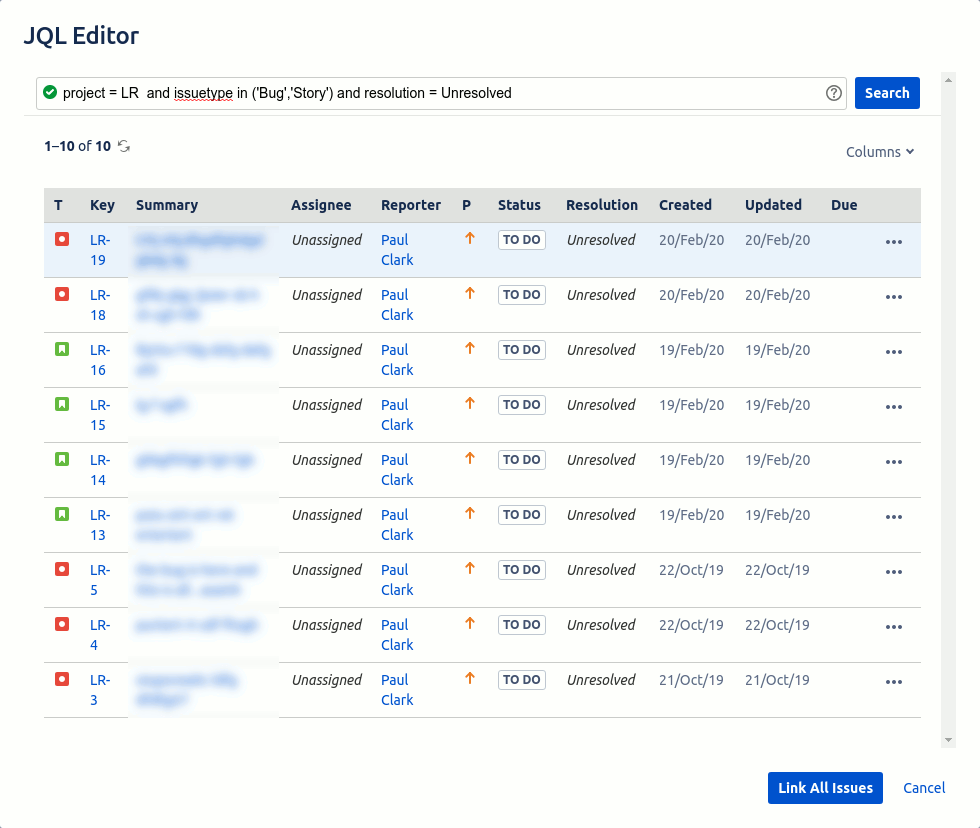 JQL Search for issues to attach