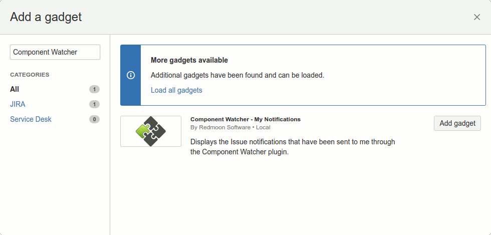 Adding the Project Watcher dashboard gadget