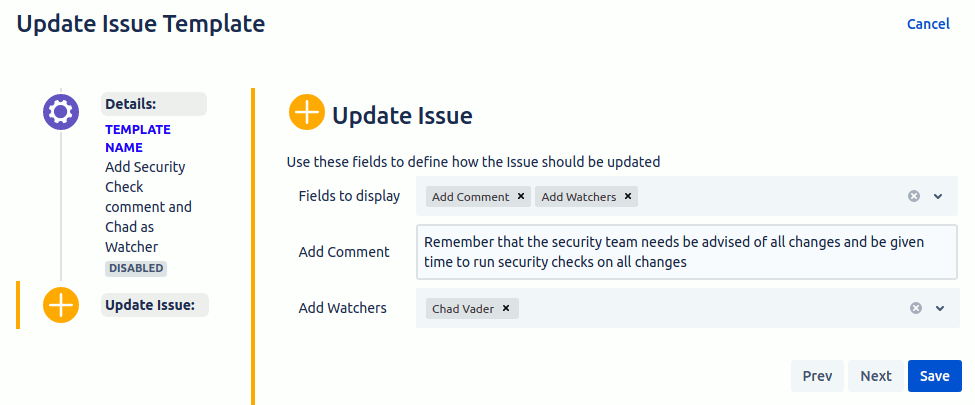 STM Update Issue Template Editor showing the update issue panel