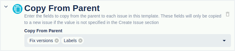 The template section that allows you to copy fields from the parent issue