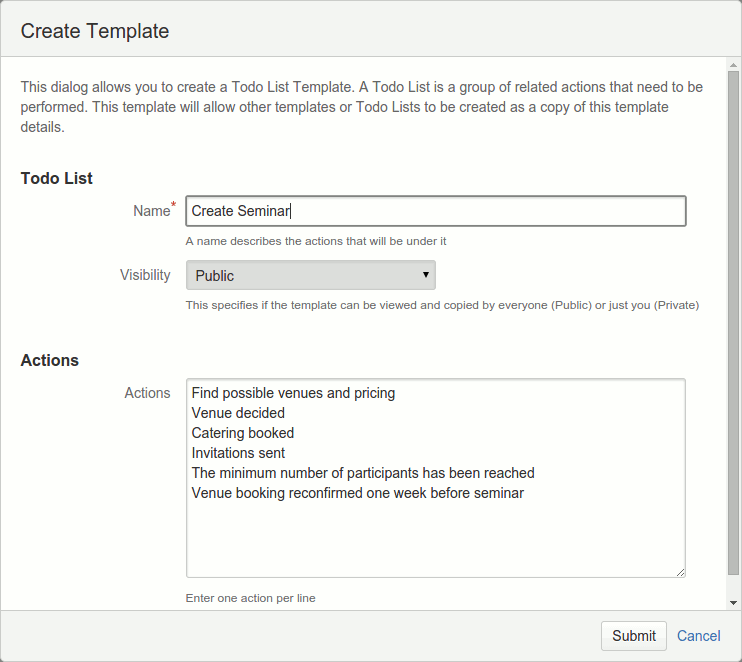 Create Template dialog