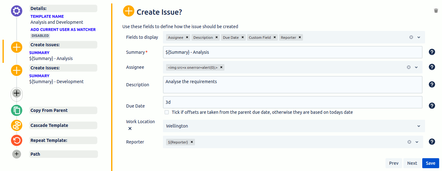 Template create issues section