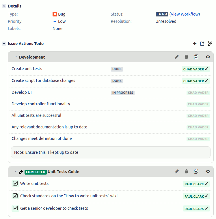 The Issue Actions Todo list of an Issue