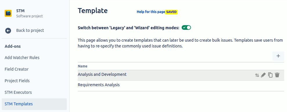 Templates defined for a Project
