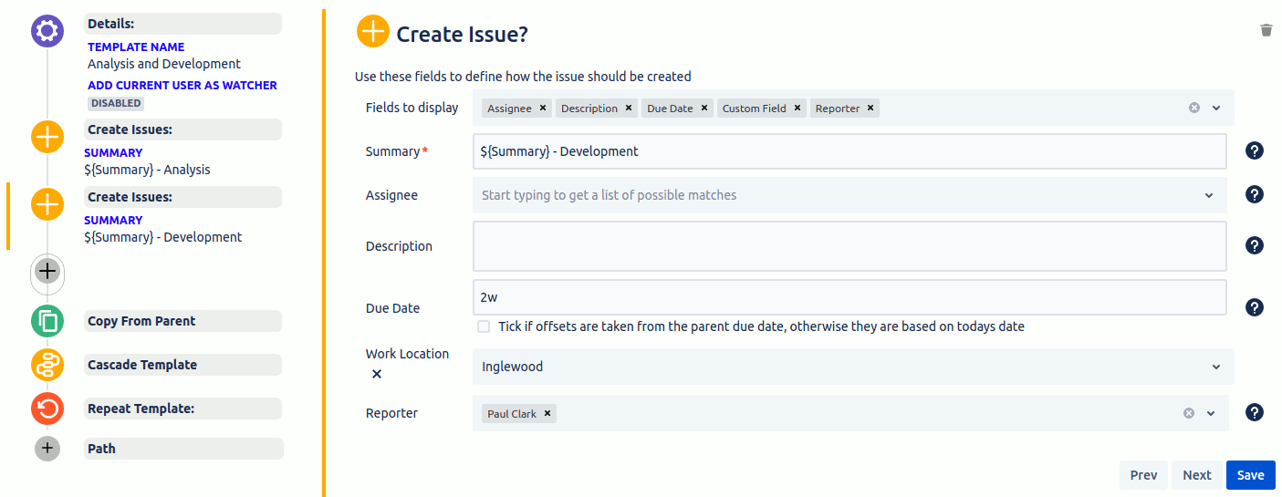 Template create issues section