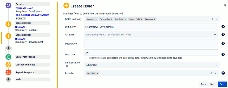 Template create issues section