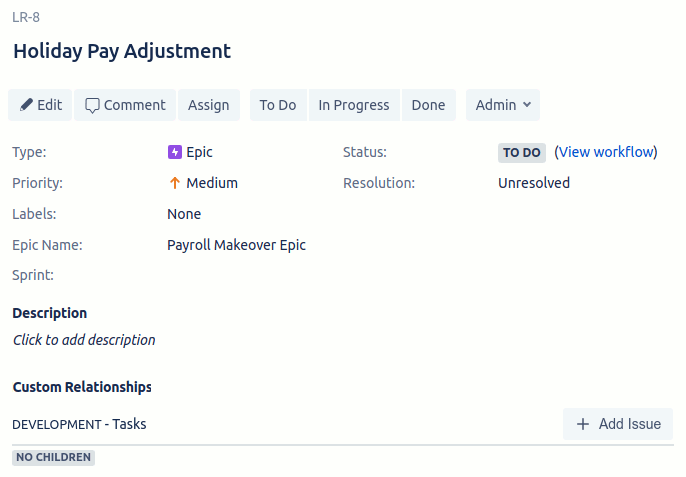 Empty Custom Relationships panel in an issue