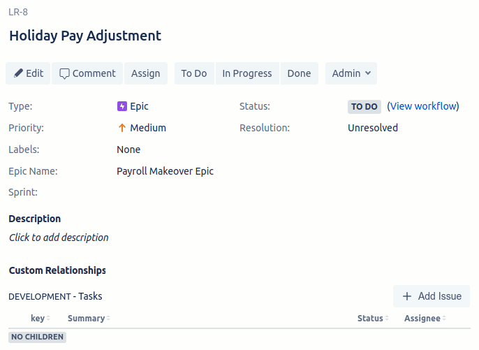 Empty Custom Relationships panel in an issue