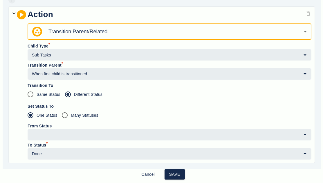 An Executor transition parent/related screen for different status transition with one status