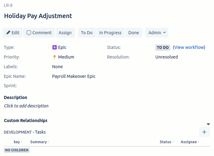 Empty Custom Relationships panel in an issue