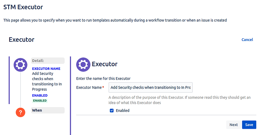 Setting the name and enabled of a new Executor