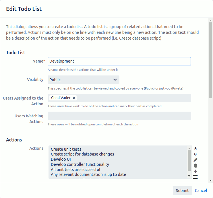 Edit an existing todo list