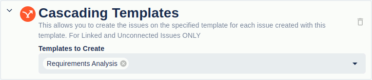 The template section that allows you to create another template for each child issue create
